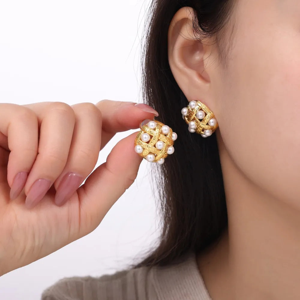 Copper Shell Pearl Stud Earrings OutfitFlow