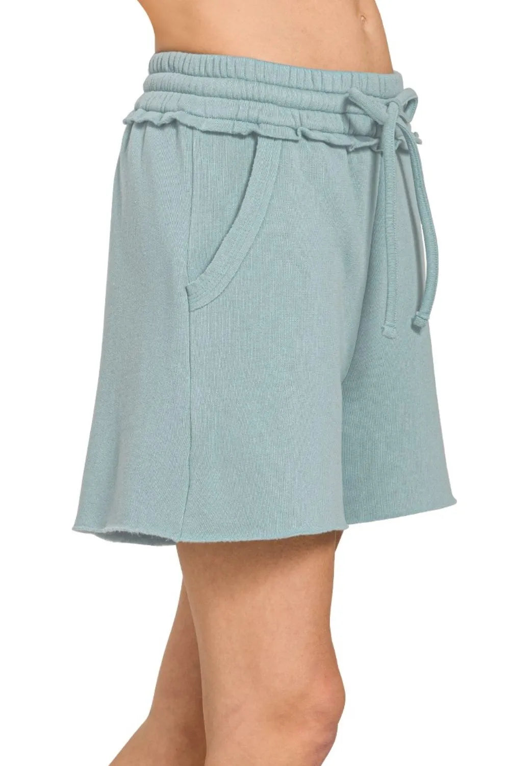 Zenana Fleece Raw Hem Shorts With Draw String OutfitFlow