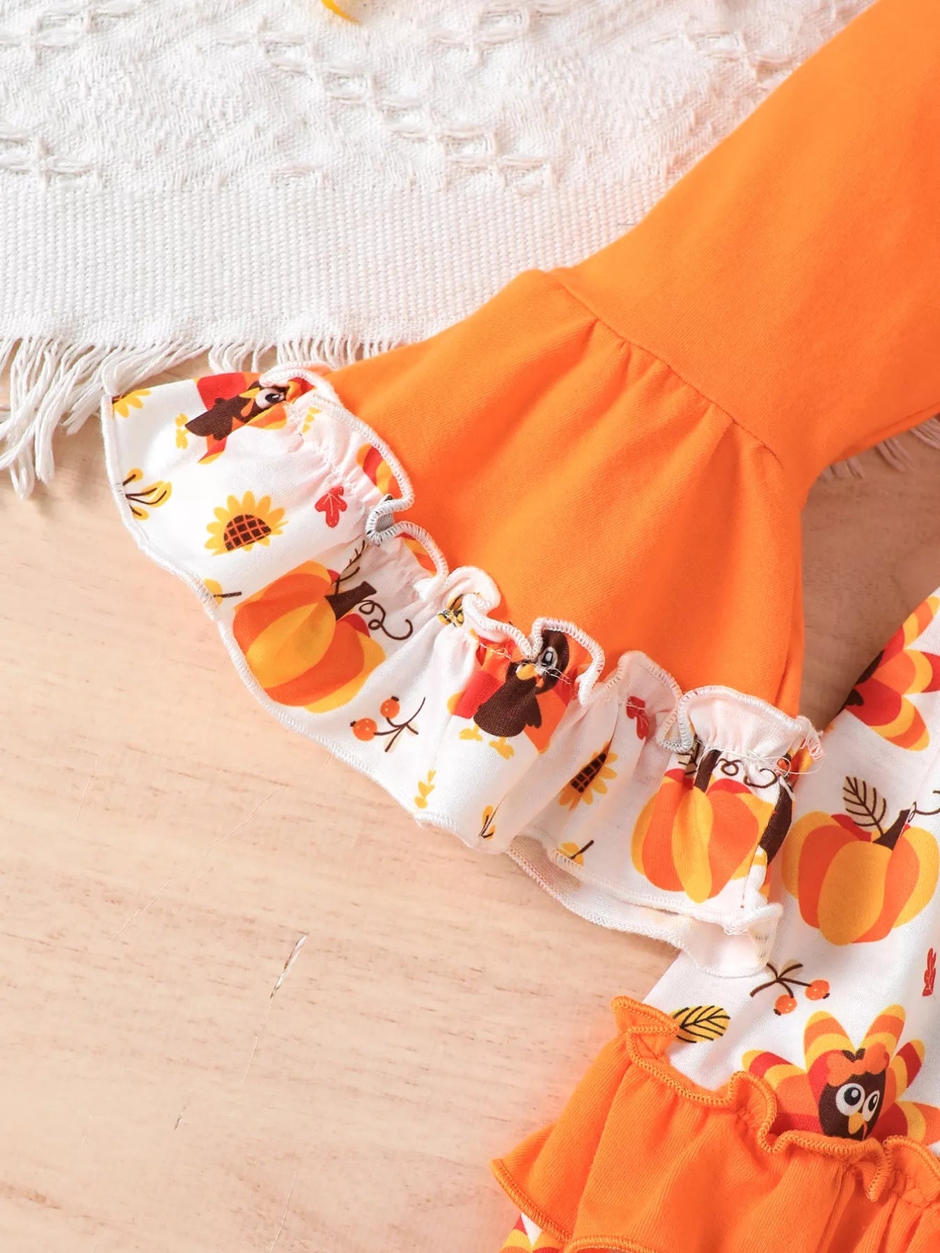 Children's Thanksgiving Turkey Ruffle Sleeve Dress OutfitFlow