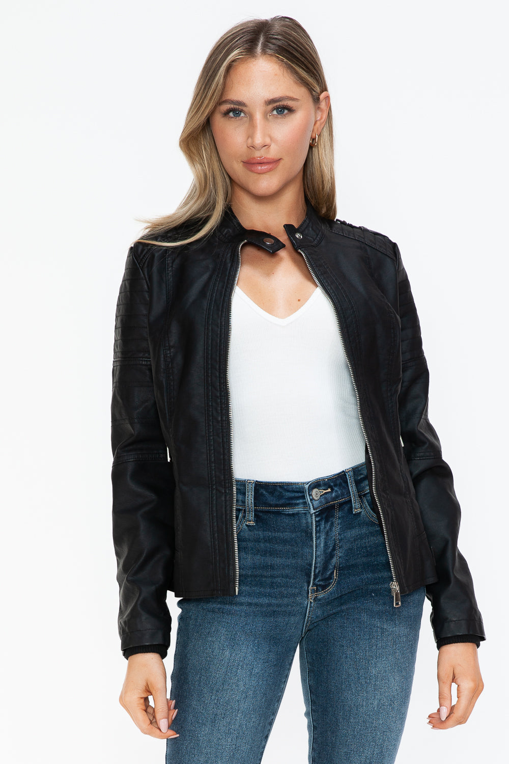 Outfit Flow - Snobbish PU Leather Biker Jacket with Side Zip Pockets