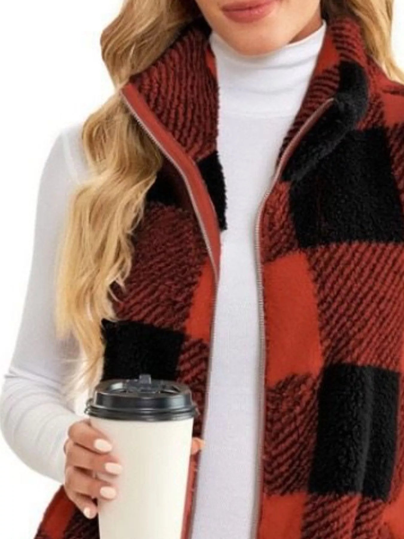 Full Size Color Block Zip Up Vest Coat Plus Size OutfitFlow