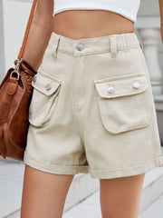 High Waist Cargo Denim Shorts with Multi Pockets OutfitFlow