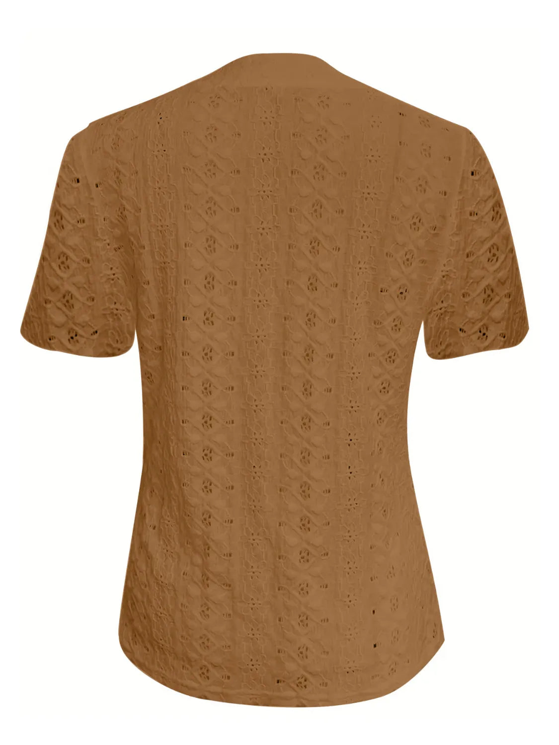 Openwork Notched Short Sleeve Top OutfitFlow