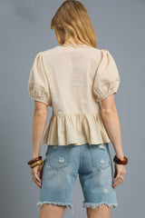 Umgee Tie Front Puff Sleeve Blouse OutfitFlow