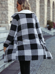 Plaid Open Front Coat with Pockets Trendsi
