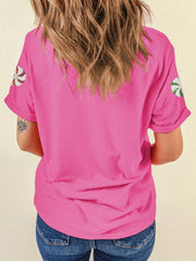 Sequined Candy Swirl Christmas Short Sleeve T Shirt OutfitFlow