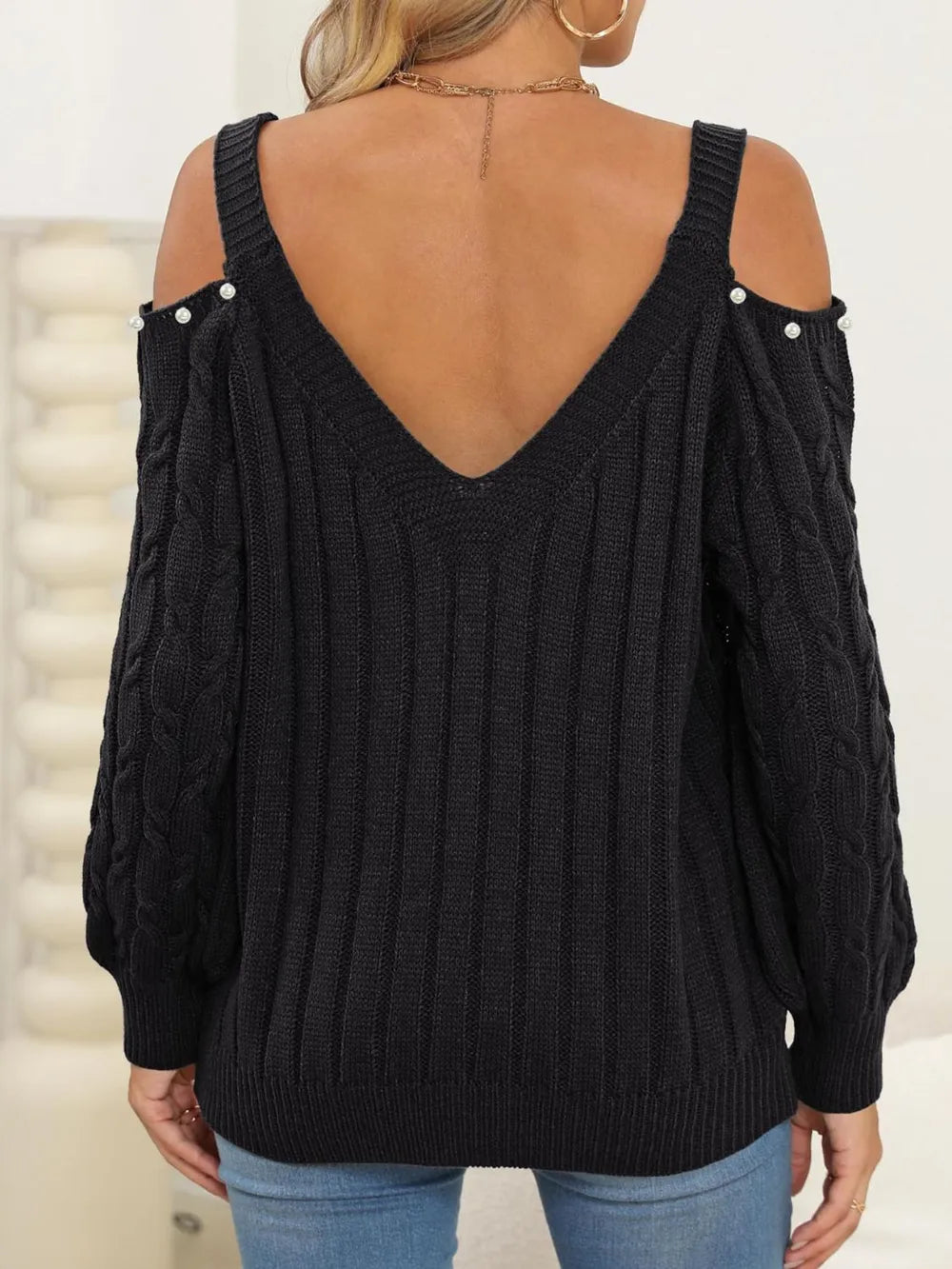 Cable-Knit Cold Shoulder Sweater OutfitFlow