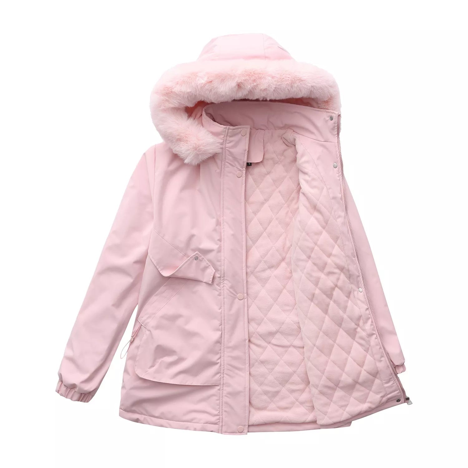 Full Size Fur Hooded Warm Winter Parka Outerwear Plus Size OutfitFlow