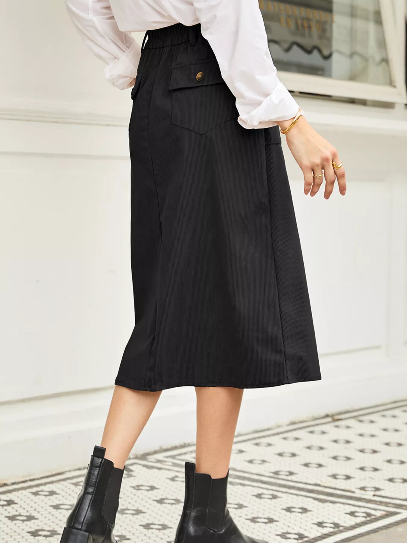 Front Slit Shift High Waist Midi Skirt OutfitFlow