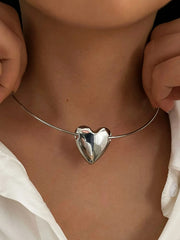 Stainless Steel Heart Pendant Choker Necklace OutfitFlow