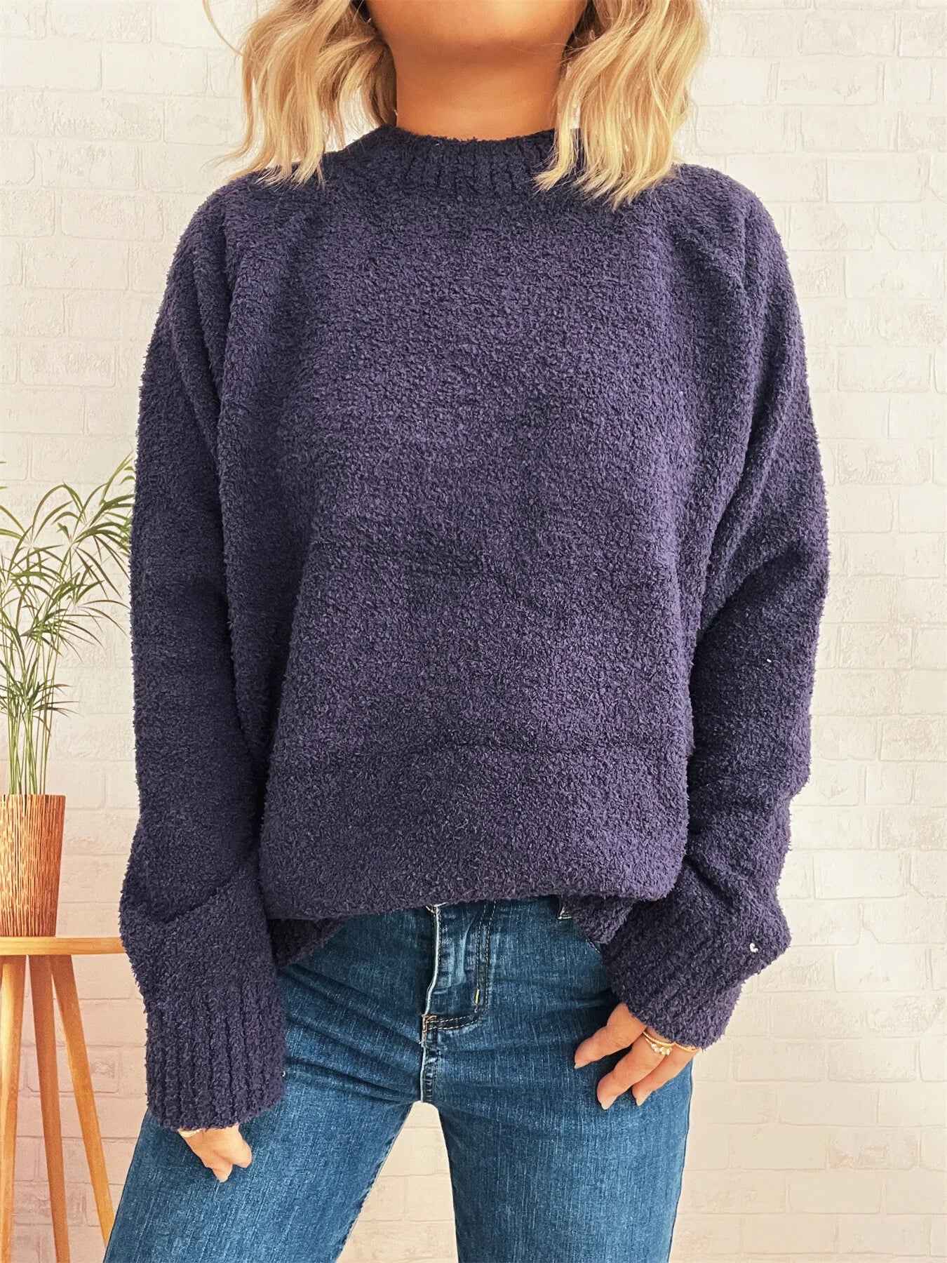 Round Neck Raglan Sleeve Sweater OutfitFlow