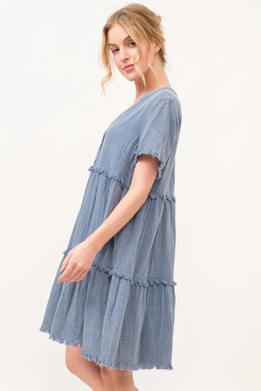 And The Why Washed Frayed Detail Tiered Dress OutfitFlow