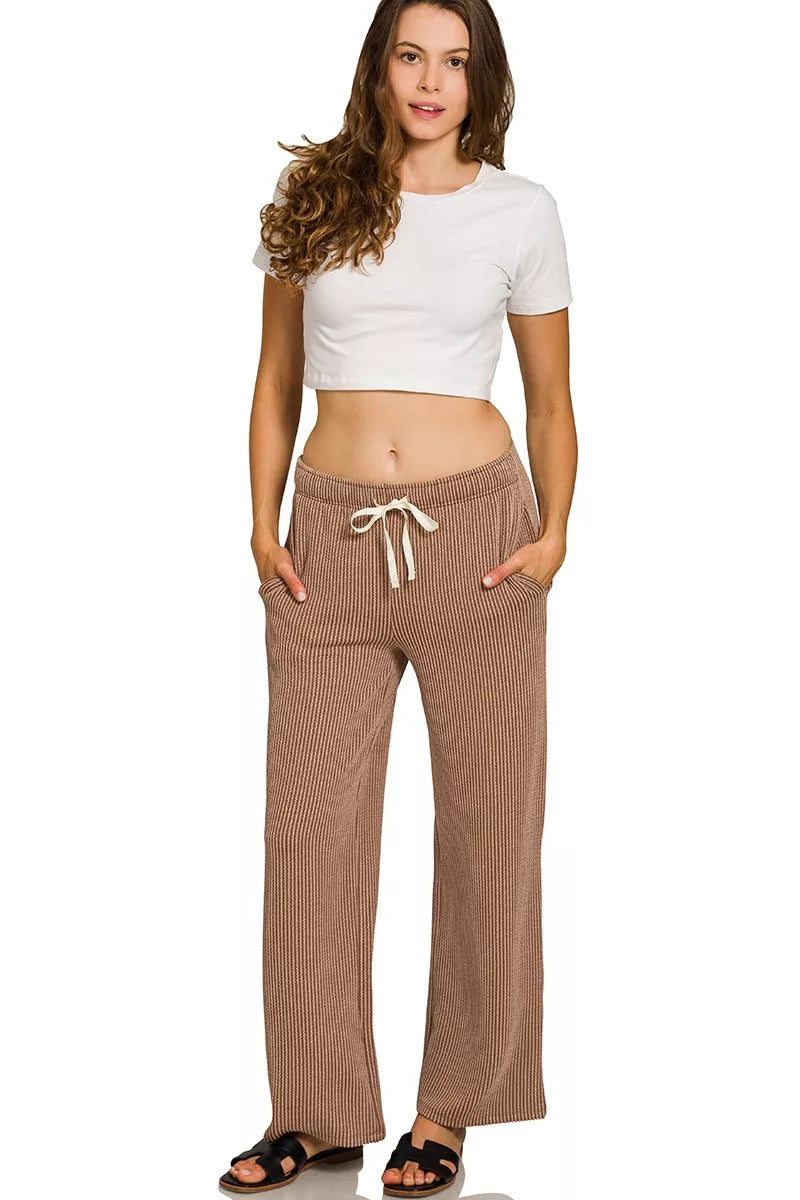 Zenana Raised Rib Short Sleeve Tee & Pants Set OutfitFlow