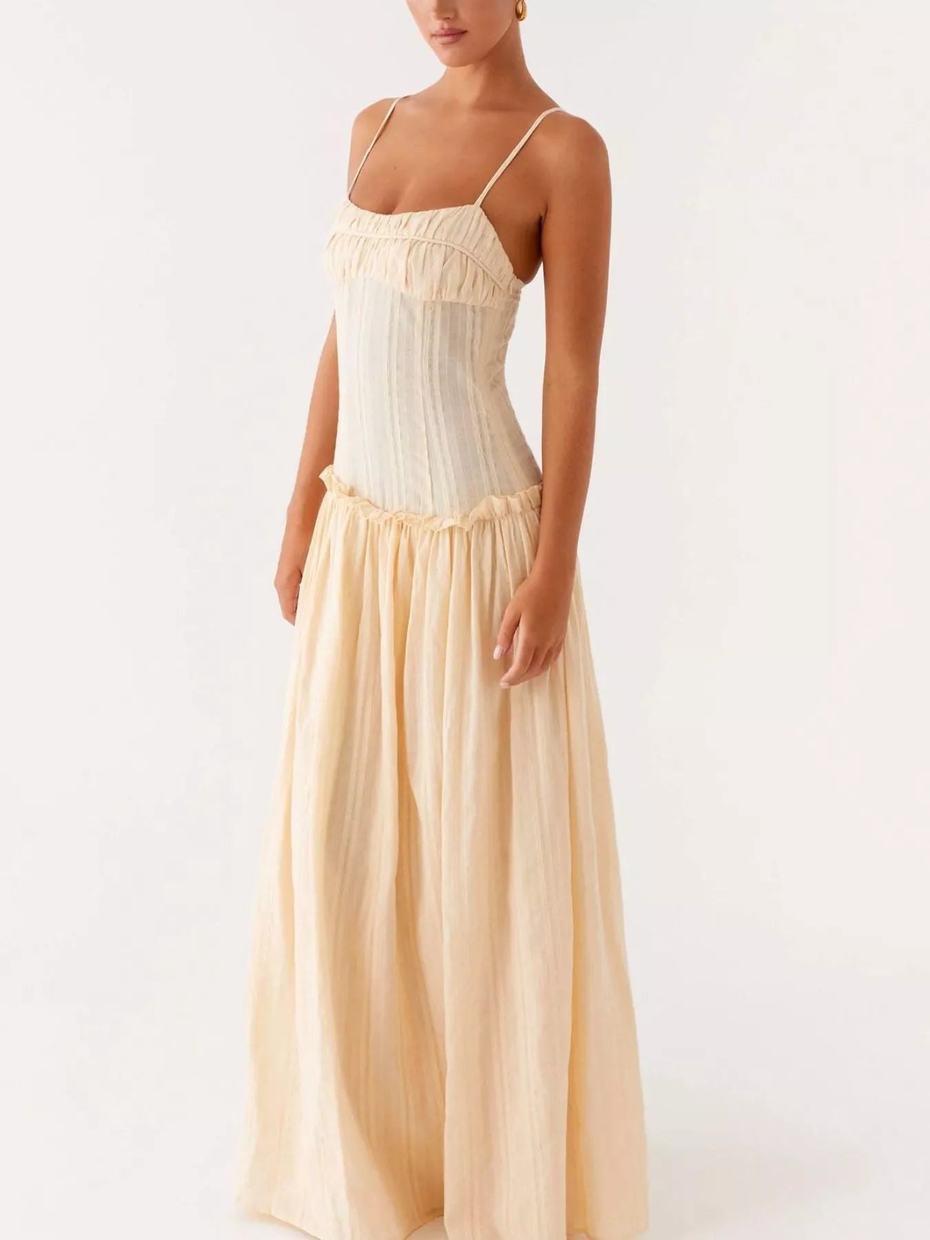 Frill Spaghetti Strap Maxi Dress OutfitFlow