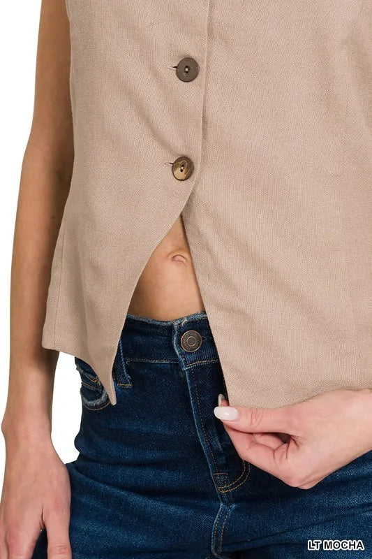 Zenana Linen Button Down Vest OutfitFlow