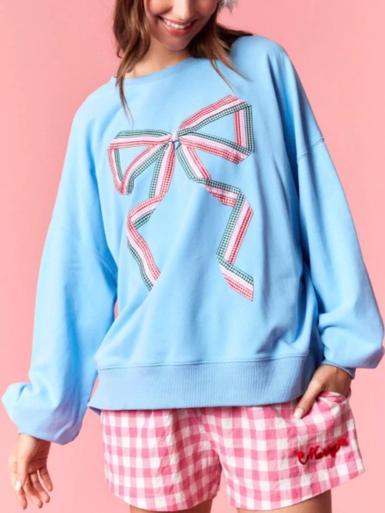 Bow Crew Neck Sweatshirt OutfitFlow