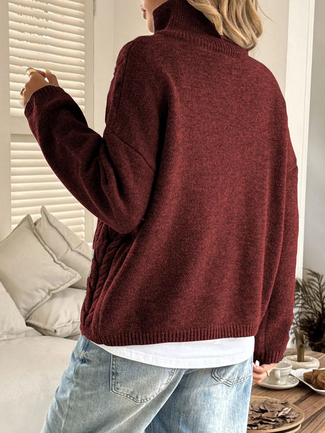 Zip Collar Cable-Knit Sweater OutfitFlow