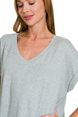 Zenana Soft Melange Hacci V-neck Tee OutfitFlow