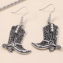 Vintage Western Cowboy Boot Dangle Earrings Silver onesize OutfitFlow