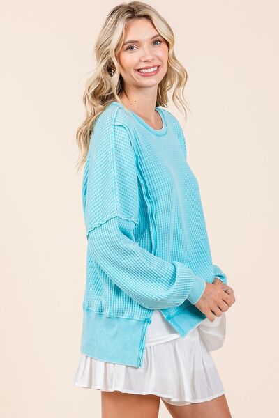Mittoshop Mineral Wash Waffle Long Sleeve Sweatshirt OutfitFlow