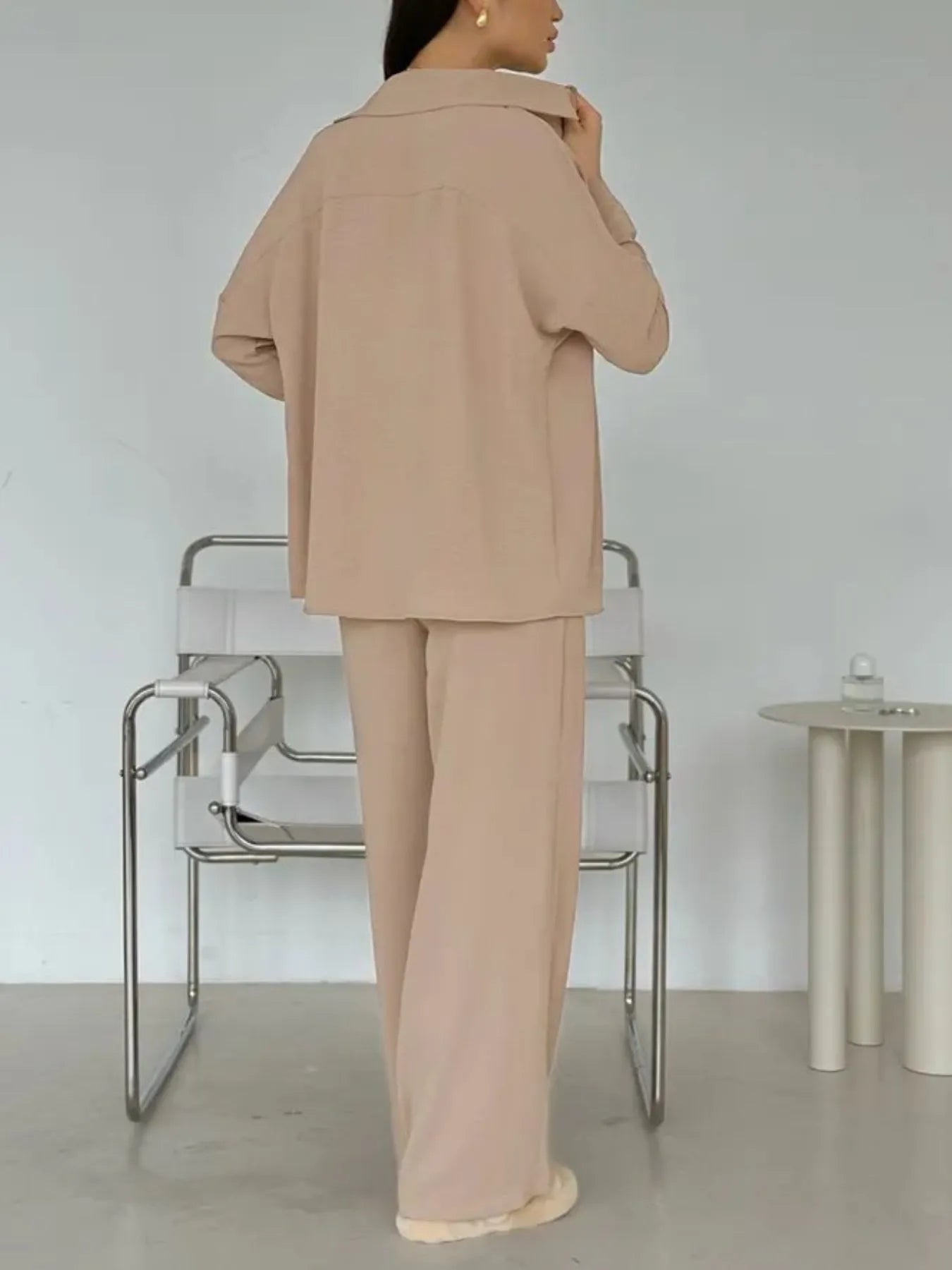 Button Up Long Sleeve Shirt and Pants Set OutfitFlow