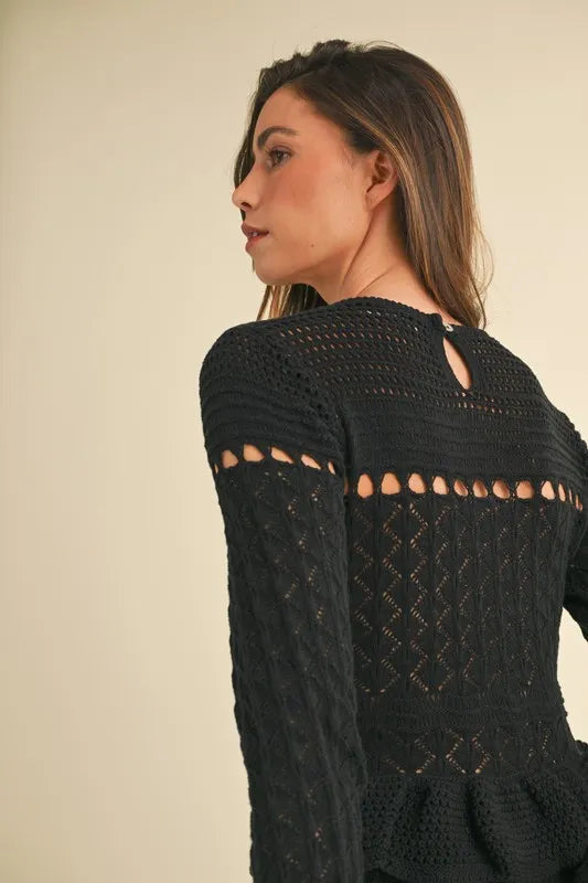 MABLE Long Sleeve Tiered Ruffle Knit Midi Dress OutfitFlow