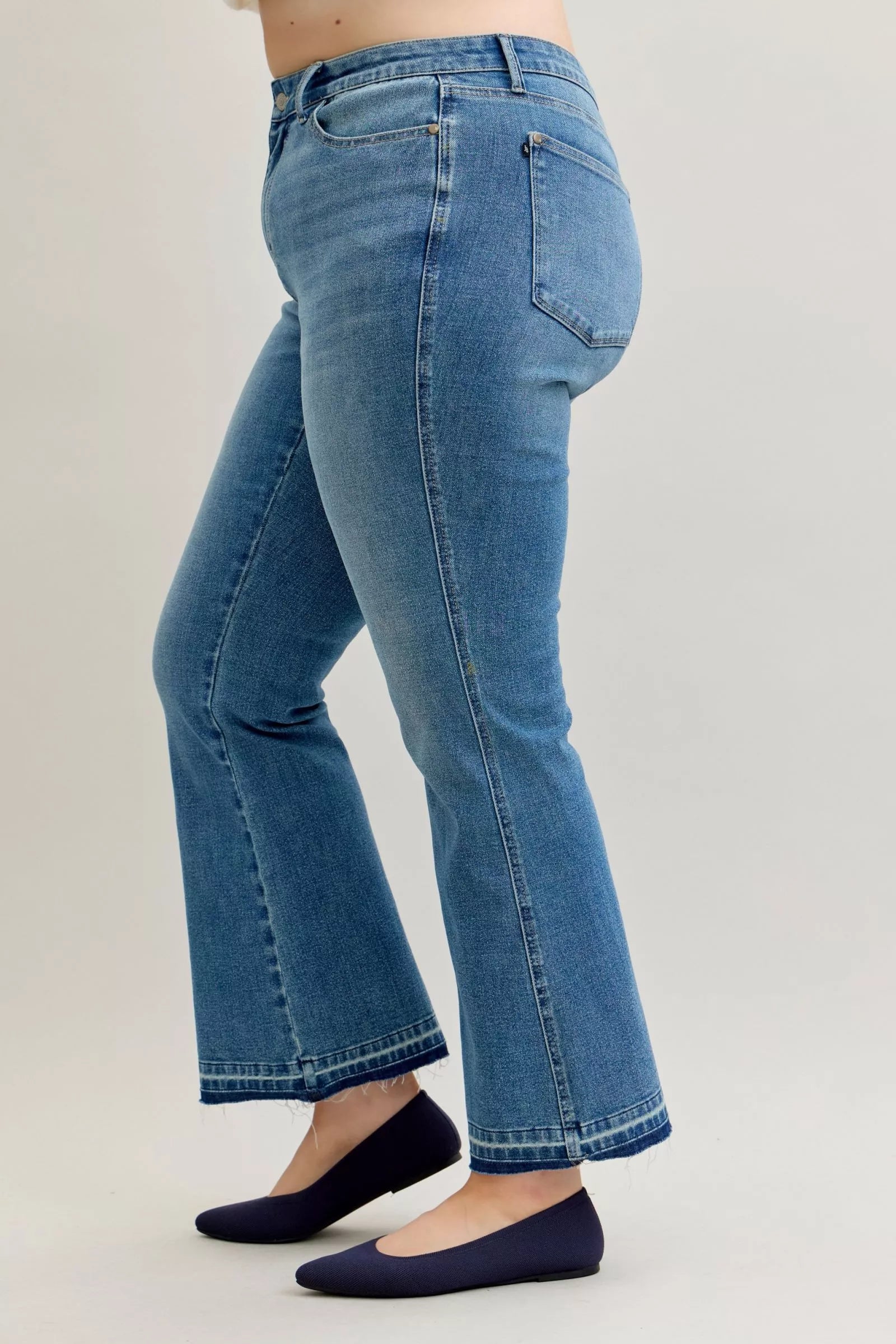 Judy Blue Full Size Mid Rise Slim Bootcut Tummy Control Release Hem Jeans Plus Size OutfitFlow