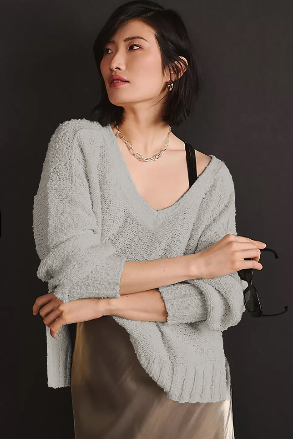 Outfit Flow - V-Neck Dropped Shoulder Sweater