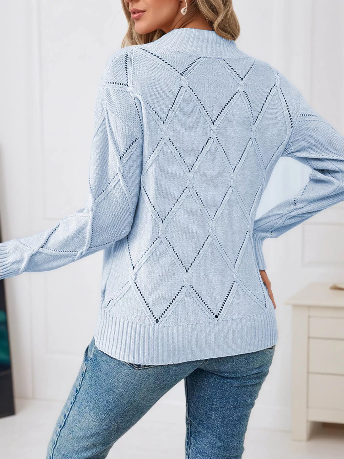 Long Sleeve Diamond Eyelet Knit Top OutfitFlow