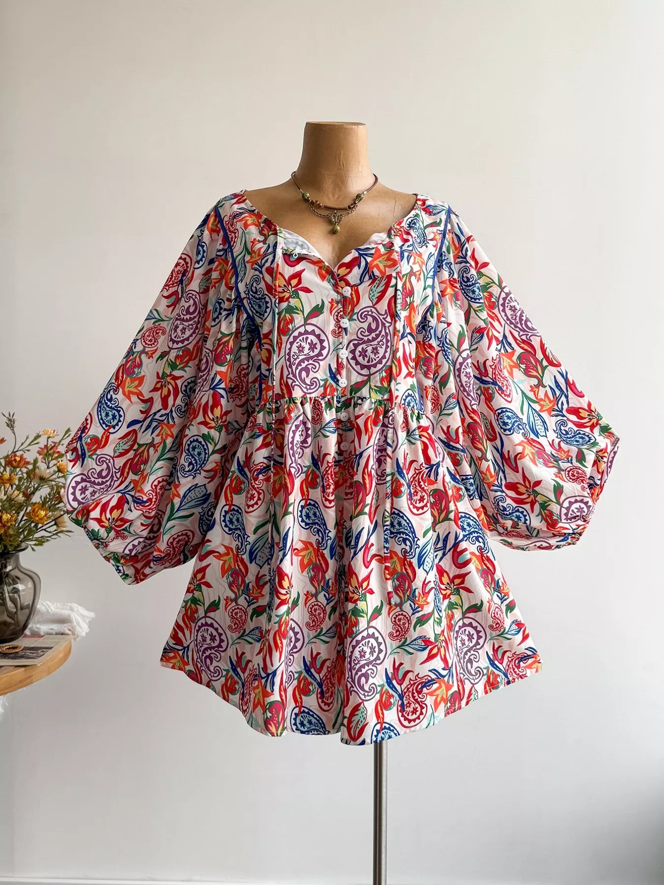 Plus Size Boho Floral Print Button-Down Romper OutfitFlow