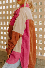 Color Block Curved Hem Corduroy Shacket with Pocket OutfitFlow