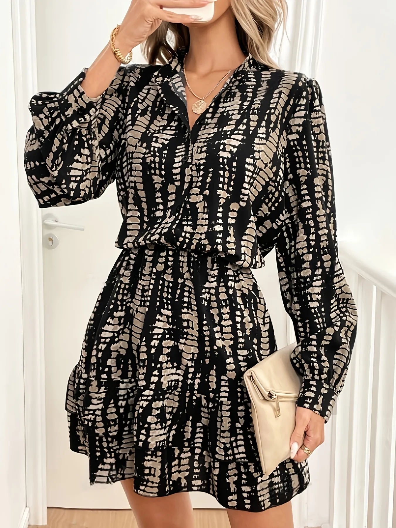 Tie-Dye Print Long Sleeve Mini Dress OutfitFlow