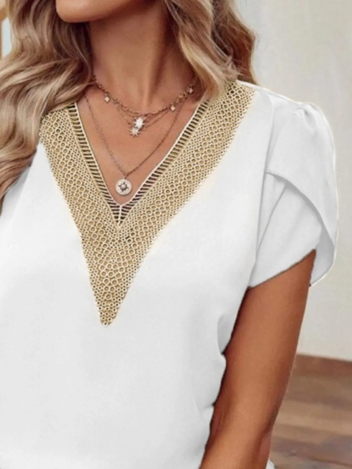 V-Neck Petal Sleeve Blouse OutfitFlow