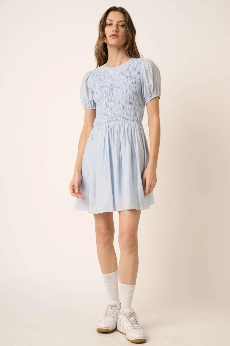 Mittoshop Smocking Detail Puff Sleeve Mini Dress OutfitFlow