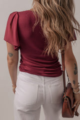 Mesh Short Sleeve Slim V-Neck Top OutfitFlow