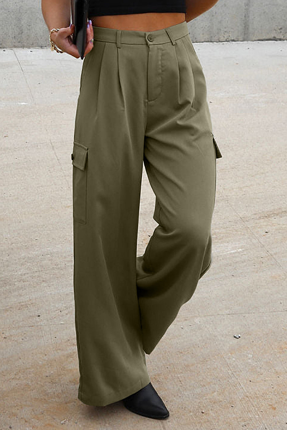 Outfit Flow - Ruched Wide Leg Pants with Pockets