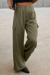 Outfit Flow - Ruched Wide Leg Pants with Pockets