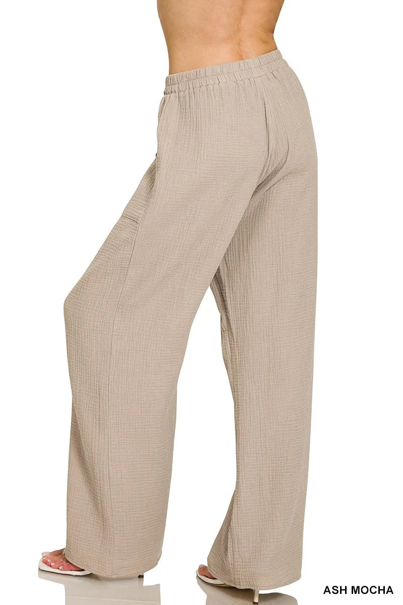 Zenana Double Gauze Elastic Band Pants Trendsi