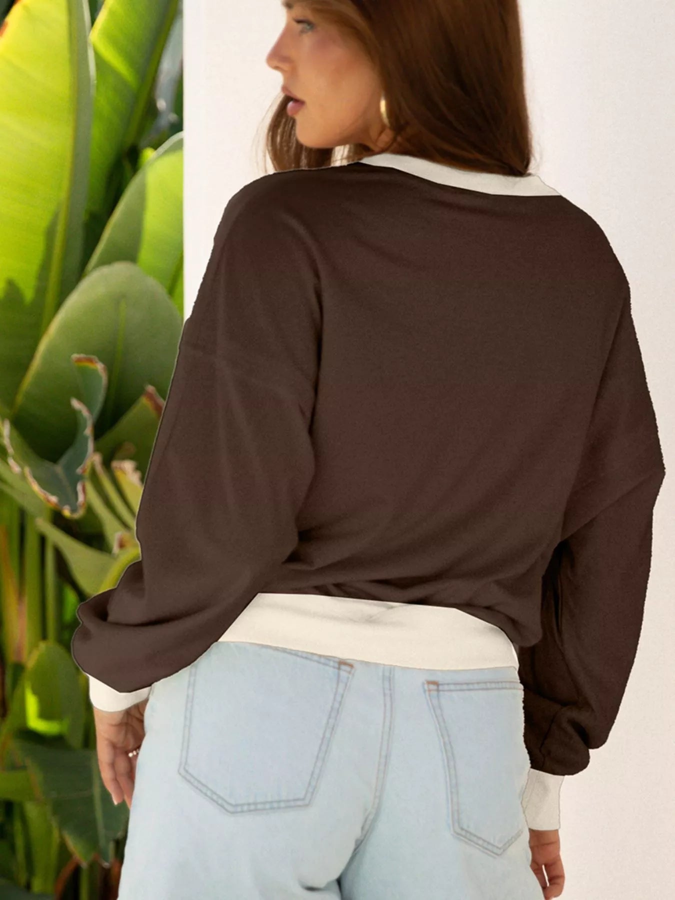 Raw Edge Flower Patch Drop Shoulder Casual Top OutfitFlow
