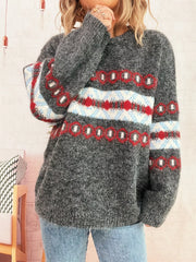 Contrast Round Neck Drop Shoulder Sweater OutfitFlow