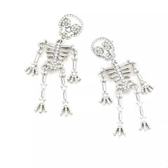 Halloween Skeleton Statement Earrings Silver One Size OutfitFlow