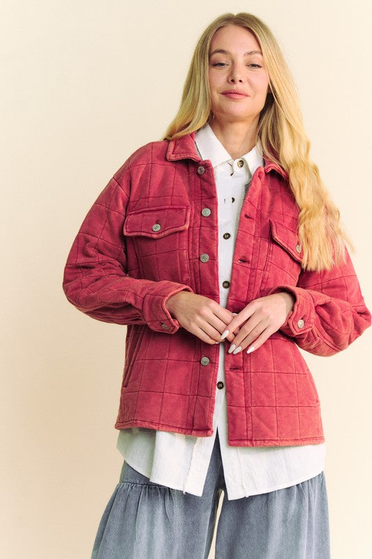 Davi & Dani Quilted Button Down Shacket with Chest Pockets