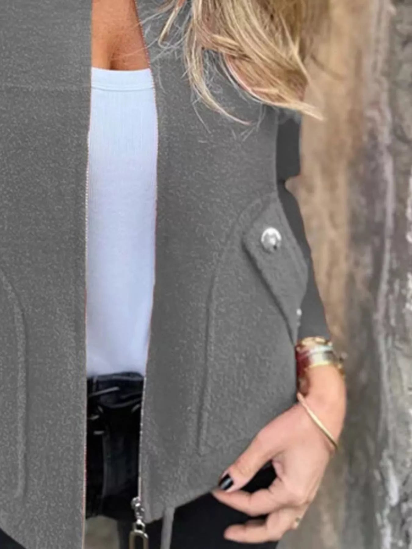 Full Size Textured Knit Zip Up Outerwear Plus Size Trendsi