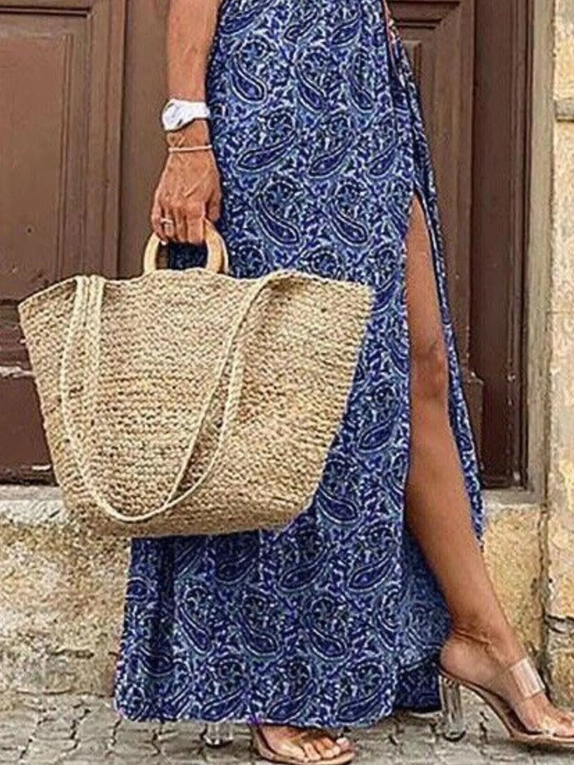 Full Size Printed V-Neck Short Sleeve Maxi Dress Plus Size OutfitFlow