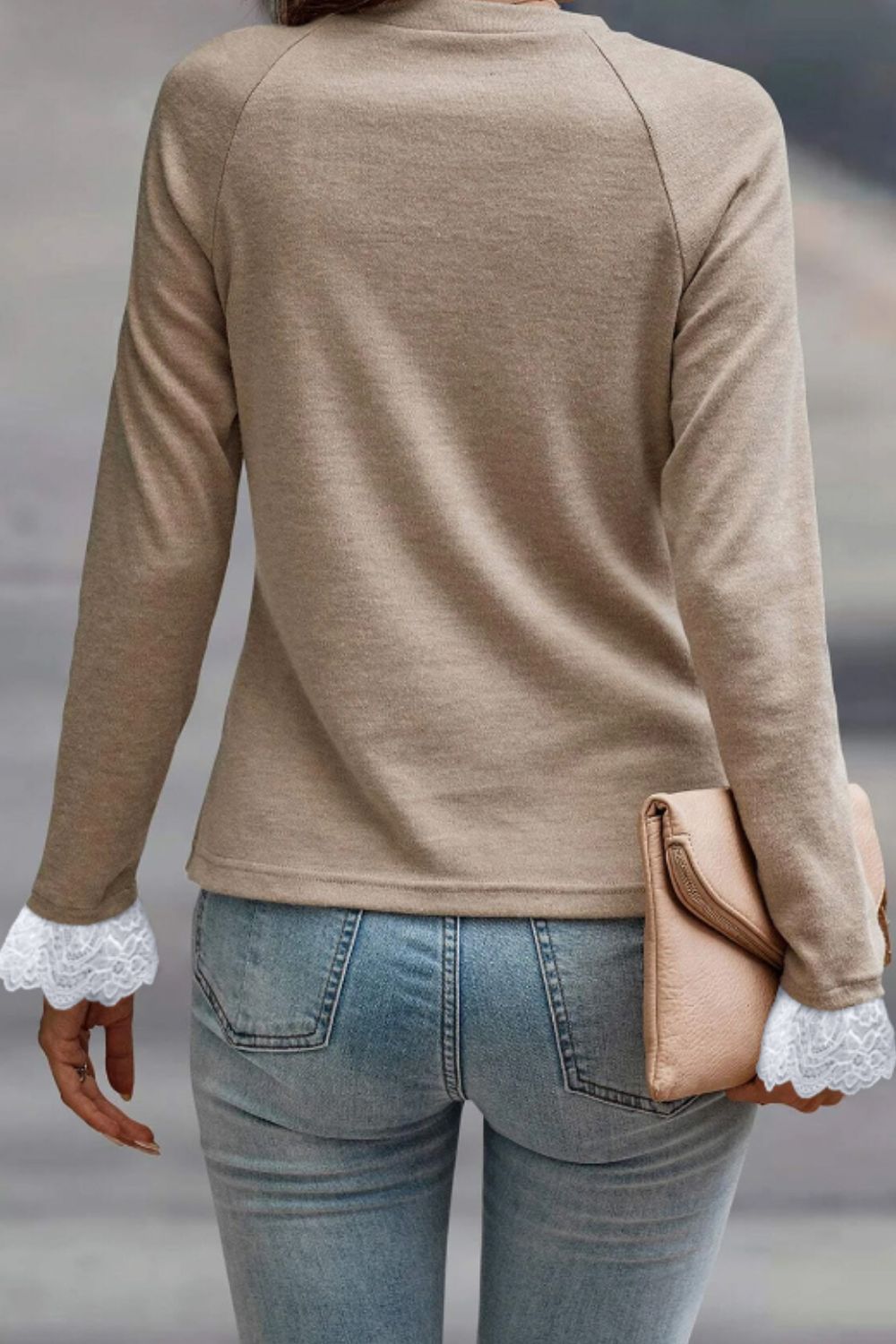 Outfit Flow - Lace Detail Round Neck Long Sleeve T-Shirt