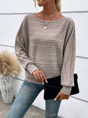 Ribbed Round Neck Long Sleeve Top OutfitFlow