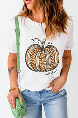 Pumpkin Round Neck Short Sleeve T-Shirt OutfitFlow