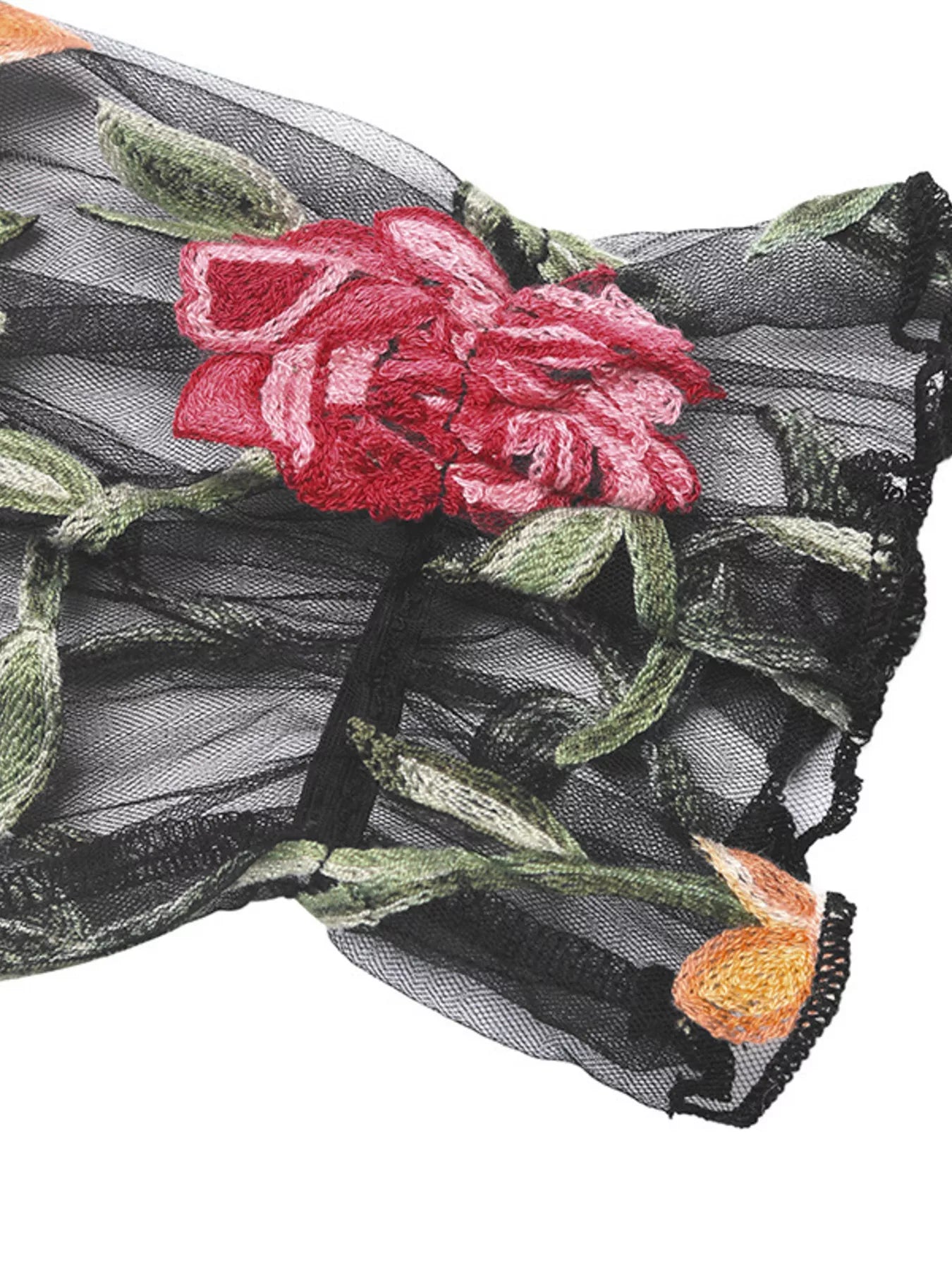 Floral Embroidered Mesh Long Sleeve Bodysuit OutfitFlow