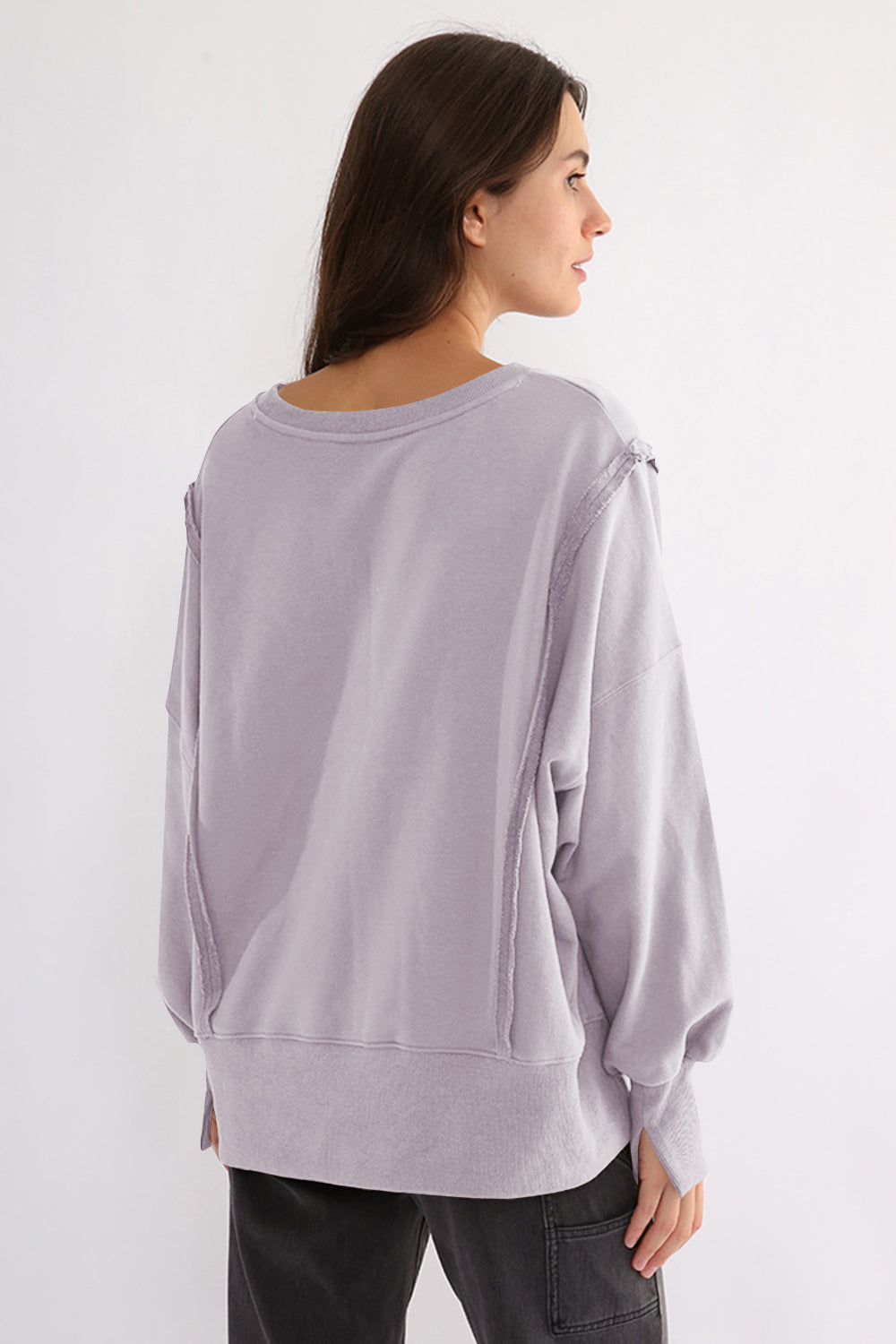 Outfit Flow - Exposed Seam High-Low Long Sleeve Sweatshirt