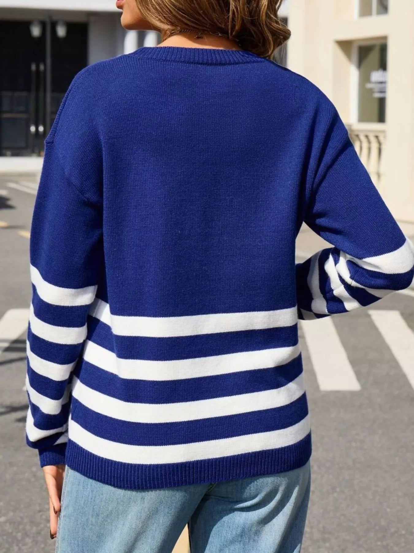 Striped Trim Crew Neck Sweater Trendsi